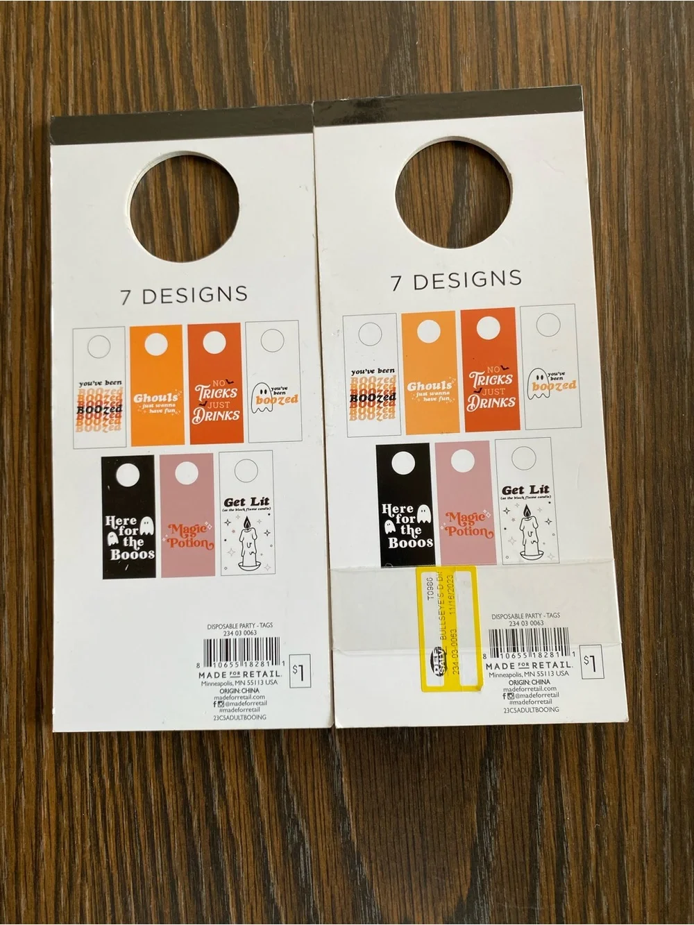 Halloween Wine Bottle Gift Tags 2 Sets - Black with White Print (7 Count)